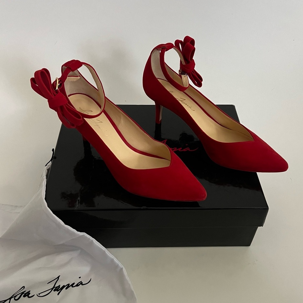 isa tampia Mariana lipstick red suede point toe heel